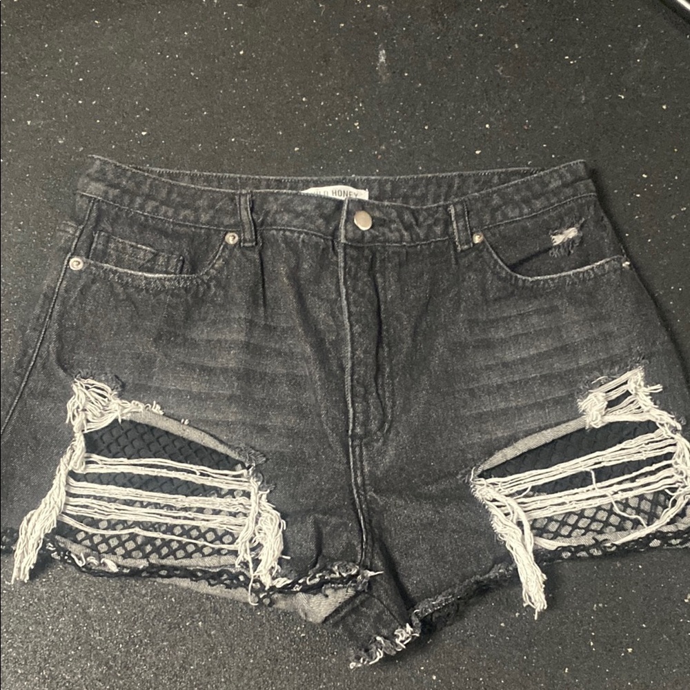 Wild Honey Distressed Black Denim Shorts